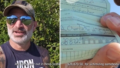Army veteran Jeff Evely said he was fined $28,872.50 for walking into the woods near the Department of Natural Resources building in Nova Scotia, Canada. (X/@JeffEvely) Army veteran Jeff Evely said he was fined $28,872.50 for walking into the woods near the Department of Natural Resources building in Nova Scotia, Canada. (X/@JeffEvely)