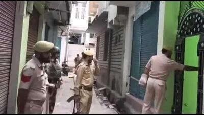 Jammu and Kashmir Police personnel conducting searches as part of a crackdown on 26 locations linked to Hizbul Mujahideen terrorists in Kishtwar district on Saturday. (X)