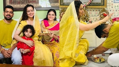 Kangana Ranaut shared photos with her brother Aksht Ranaut on Raksha Bandhan. Kangana Ranaut shared photos with her brother Aksht Ranaut on Raksha Bandhan.
