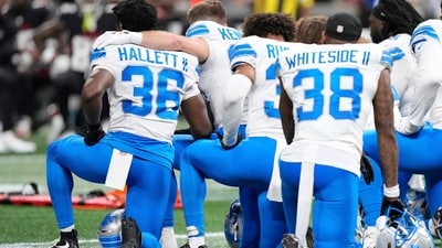 Detroit Lions and Atlanta Falcons players take a knee as Detroit Lions safety Morice Norris is helped by medical personnel on the field during the second half of an NFL preseason football game Friday, Aug. 8, 2025, in Atlanta. (AP Photo/Brynn Anderson) (AP) Detroit Lions and Atlanta Falcons players take a knee as Detroit Lions safety Morice Norris is helped by medical personnel on the field during the second half of an NFL preseason football game Friday, Aug. 8, 2025, in Atlanta. (AP Photo/Brynn Anderson) (AP)