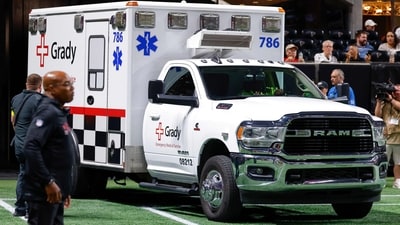 An ambulance is brought onto the field for Morice Norris #26 of the Detroit Lions in the game against Atlanta Falcons at Mercedes-Benz Stadium on August 8. (Getty Images via AFP) An ambulance is brought onto the field for Morice Norris #26 of the Detroit Lions in the game against Atlanta Falcons at Mercedes-Benz Stadium on August 8. (Getty Images via AFP)