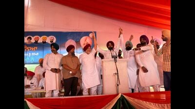 Punjab Congress president Amarinder Singh Raja Warring addressing the party’s conference at Baba Bakala, Amritsar. (HT) Punjab Congress president Amarinder Singh Raja Warring addressing the party’s conference at Baba Bakala, Amritsar. (HT)