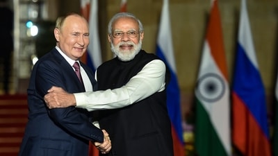 Prime Minister Narendra Modi receives Russian President Vladimir Putin for a meeting at Hyderabad House in New Delhi. (PTI File Photo) Prime Minister Narendra Modi receives Russian President Vladimir Putin for a meeting at Hyderabad House in New Delhi. (PTI File Photo)