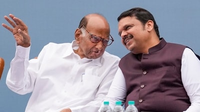 Maharashtra CM Devendra Fadnavis (right) questioned NCP-SP chief Sharad Pawar's allegations. (PTI) Maharashtra CM Devendra Fadnavis (right) questioned NCP-SP chief Sharad Pawar's allegations. (PTI)