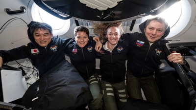 US astronauts Anne McClain and Nichole Ayers, Japan's Takuya Onishi and Russian cosmonaut Kirill Peskov are expected to spend more than 17 hours in the capsule (AP) US astronauts Anne McClain and Nichole Ayers, Japan's Takuya Onishi and Russian cosmonaut Kirill Peskov are expected to spend more than 17 hours in the capsule (AP)