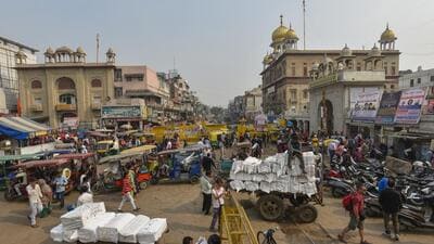 The Chandni Chowk redevelopment, intended to restore the Mughal-era market’s heritage charm and improve pedestrian access, was launched in 2019. (HT Archive) The Chandni Chowk redevelopment, intended to restore the Mughal-era market’s heritage charm and improve pedestrian access, was launched in 2019. (HT Archive)