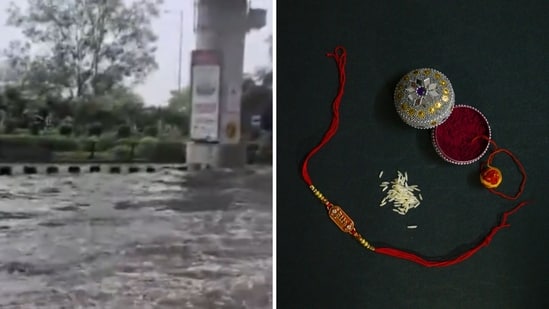Residents woke up to intense rainfall lashing Delhi and NCR on Raksha Bandhan. (X/ANI, Unsplash (Representational image)/Paras Kaushal)