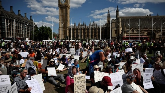 Palestine Action had previously targeted Israeli defense contractors and other sites in Britain that they believe have links with the Israeli military. (AFP)