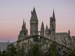 Hogwarts castle, with a view of Flight of the Hippogriff, Universal Studios Hollywood’s first outdoor roller coaster (DAVID SPRAGUE)