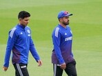 India's captain Shubman Gill, left, and Karun Nair before the start of play on Day 1.