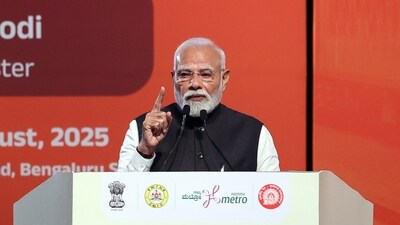 Prime Minister Narendra Modi addresses the gathering during the foundation stone laying of the Bangalore Metro Phase-3 project worth over ₹15,610 crore, in Bengaluru on Sunday. (DPR PMO) Prime Minister Narendra Modi addresses the gathering during the foundation stone laying of the Bangalore Metro Phase-3 project worth over ₹15,610 crore, in Bengaluru on Sunday. (DPR PMO)