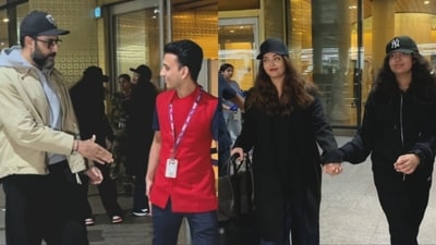 Abhishek Bachchan, Aishwarya Rai and Aaradhya Bachchan were spotted at the Mumbai airport. Abhishek Bachchan, Aishwarya Rai and Aaradhya Bachchan were spotted at the Mumbai airport.