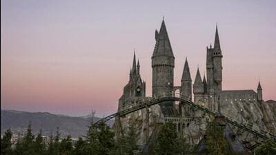 Hogwarts castle, with a view of Flight of the Hippogriff, Universal Studios Hollywood’s first outdoor roller coaster (DAVID SPRAGUE) Hogwarts castle, with a view of Flight of the Hippogriff, Universal Studios Hollywood’s first outdoor roller coaster (DAVID SPRAGUE)