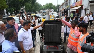 PWD Minister Parvesh Verma visited the waterlogging-affected site and reviewed the situation on the ground at Outer Circle, Connaught Place, in New Delhi on Sunday. (Vipin Kumar/ Hindustan Times) PWD Minister Parvesh Verma visited the waterlogging-affected site and reviewed the situation on the ground at Outer Circle, Connaught Place, in New Delhi on Sunday. (Vipin Kumar/ Hindustan Times)