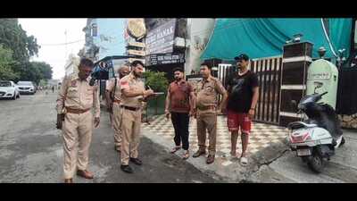Police at the spot where two unidentified bike-borne miscreants fired gunshots at the house of a social media influencer Simran Sikand’s house in Hoshiarpur on the intervening night of Saturday and Sunday. (HT Photo) Police at the spot where two unidentified bike-borne miscreants fired gunshots at the house of a social media influencer Simran Sikand’s house in Hoshiarpur on the intervening night of Saturday and Sunday. (HT Photo)