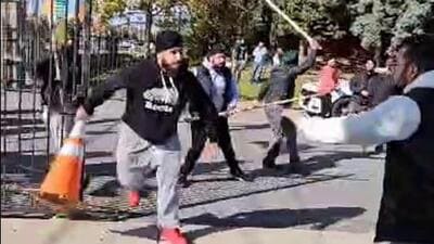 Pro-Khalistan radicals violently attacked the Hindu Sabha Mandir, in Brampton, in November, as it hosted a consular camp. (File) Pro-Khalistan radicals violently attacked the Hindu Sabha Mandir, in Brampton, in November, as it hosted a consular camp. (File)