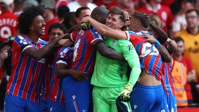 Crystal Palace's Dean Henderson celebrates with teammates after winning the FA Community Shield (REUTERS)