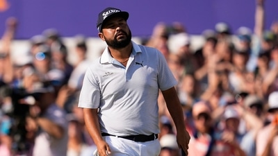 J.J. Spaun reacts to a missed putt on the 18th green during the first playoff hole of the St. Jude Championship golf tournament Sunday. (AP) J.J. Spaun reacts to a missed putt on the 18th green during the first playoff hole of the St. Jude Championship golf tournament Sunday. (AP)