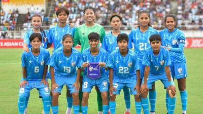 The India U20 women’s team beat hosts Myanmar 1-0 in their final Group D game in Yangon on Sunday to secure the spot for the 2026 Asian Cup. (AIFF) The India U20 women’s team beat hosts Myanmar 1-0 in their final Group D game in Yangon on Sunday to secure the spot for the 2026 Asian Cup. (AIFF)
