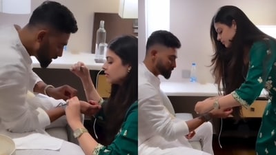 Zanai Bhosle ties Rakhi to Mohammed Siraj, quashing dating rumours. Zanai Bhosle ties Rakhi to Mohammed Siraj, quashing dating rumours.