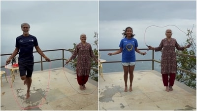 Milind shared a set of videos documenting “family skipping time.” (Instagram/@milindrunning) Milind shared a set of videos documenting “family skipping time.” (Instagram/@milindrunning)