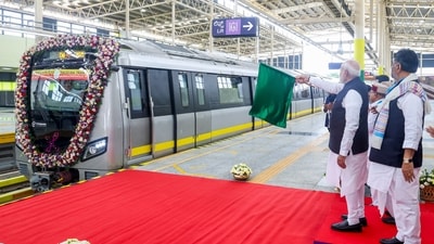 Prime Minister Narendra Modi flagged off the Yellow Line of Namma Metro in Bengaluru on Sunday. (DPR PMO) Prime Minister Narendra Modi flagged off the Yellow Line of Namma Metro in Bengaluru on Sunday. (DPR PMO)