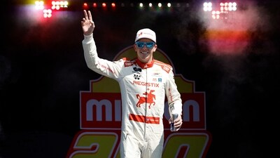 Connor Zilisch tumbled from the top of his car while rejoicing in victory lane. He was subsequently taken into an ambulance, put on a backboard, and driven to a hospital. (Getty Images via AFP) Connor Zilisch tumbled from the top of his car while rejoicing in victory lane. He was subsequently taken into an ambulance, put on a backboard, and driven to a hospital. (Getty Images via AFP)