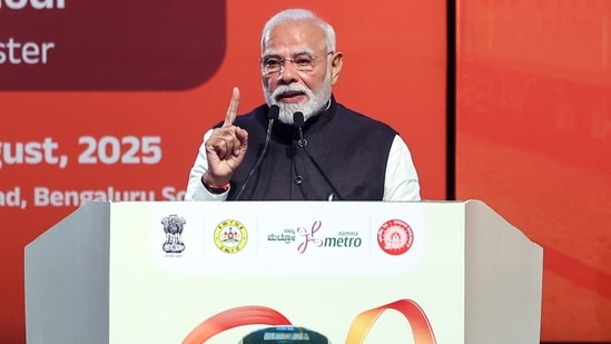 Prime Minister Narendra Modi addresses the gathering during the foundation stone laying of the Bangalore Metro Phase-3 project. Prime Minister Narendra Modi addresses the gathering during the foundation stone laying of the Bangalore Metro Phase-3 project.