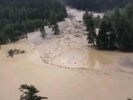 A flood-hit area in Dharali of Uttarkashi district, Uttarakhand, on August 6. (PTI) A flood-hit area in Dharali of Uttarkashi district, Uttarakhand, on August 6. (PTI)