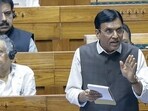 Union Minister Mansukh Mandaviya speaks in Lok Sabha during the Monsoon Session of Parliament, in New Delhi on Monday. (Sansad TV)