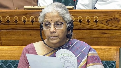 Finance minister Nirmala Sitharaman in the Lok Sabha during the monsoon session of Parliament in New Delhi. (Sansad TV)