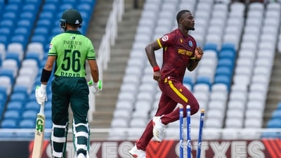 Babar Azam dismissed for a duck in the second ODI against West Indies. (AFP) Babar Azam dismissed for a duck in the second ODI against West Indies. (AFP)