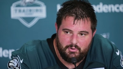 Philadelphia Eagles guard Landon Dickerson speaks during a news conference at the team’s NFL football training camp, Thursday, July 24, 2025, in Philadelphia. (AP Photo/Matt Rourke) (AP) Philadelphia Eagles guard Landon Dickerson speaks during a news conference at the team’s NFL football training camp, Thursday, July 24, 2025, in Philadelphia. (AP Photo/Matt Rourke) (AP)