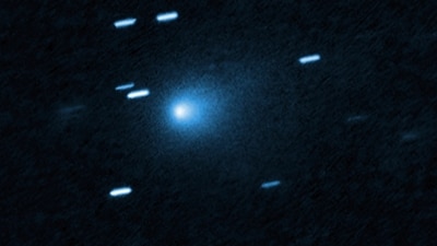 This image provided by NASA/European Space Agency shows an image captured by Hubble of the interstellar comet 3I/ATLAS on July 21, 2025, when the comet was 277 million miles from Earth. (NASA/European Space Agency via AP) (AP) This image provided by NASA/European Space Agency shows an image captured by Hubble of the interstellar comet 3I/ATLAS on July 21, 2025, when the comet was 277 million miles from Earth. (NASA/European Space Agency via AP) (AP)