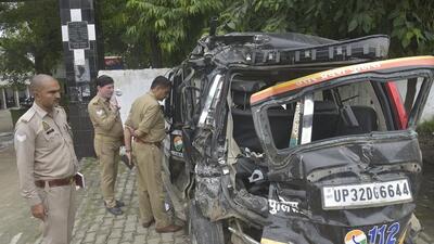 The accident took place near the Amrala underpass area on the Ghaziabad-Meerut carriageway of the DME near Bhojpur. (Sakib Ali/HT Photo)