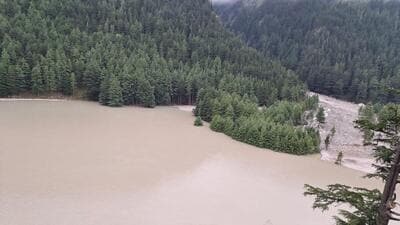 The lake-like water body on Bhagirathi river at Harsil in Uttarakhand. (HT Photo) The lake-like water body on Bhagirathi river at Harsil in Uttarakhand. (HT Photo)