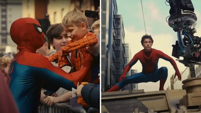 Tom Holland on the set of Spider-Man: Brand New Day in Glasgow. Tom Holland on the set of Spider-Man: Brand New Day in Glasgow.