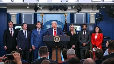 Trump spoke at a news conference at teh White House, highlighting his administration’s response to crime in the city and announcing new federal measures to support public safety efforts. (Photo by ANDREW CABALLERO-REYNOLDS / AFP) (AFP) Trump spoke at a news conference at teh White House, highlighting his administration’s response to crime in the city and announcing new federal measures to support public safety efforts. (Photo by ANDREW CABALLERO-REYNOLDS / AFP) (AFP)