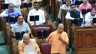 Uttar Pradesh chief minister Yogi Adityanath speaks in the state assembly on the opening day of the Monsoon session on Monday. (Deepak Gupta/HT Photo) Uttar Pradesh chief minister Yogi Adityanath speaks in the state assembly on the opening day of the Monsoon session on Monday. (Deepak Gupta/HT Photo)