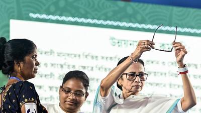 West Bengal chief minister Mamata Banerjee during a programme organised to celebrate ‘World Tribal Day’ in Jhargram on Thursday. (ANI) West Bengal chief minister Mamata Banerjee during a programme organised to celebrate ‘World Tribal Day’ in Jhargram on Thursday. (ANI)