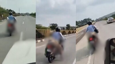 Man carries wife's lifeless body on bike after denied help on Nagpur-Madhya Pradesh highway (X/@santrameme) Man carries wife's lifeless body on bike after denied help on Nagpur-Madhya Pradesh highway (X/@santrameme)
