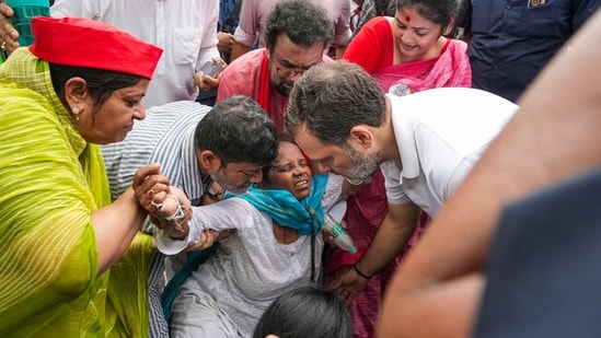 TMC MP Mitali Bag fell sick during the opposition protest march on Monday.(PTI)