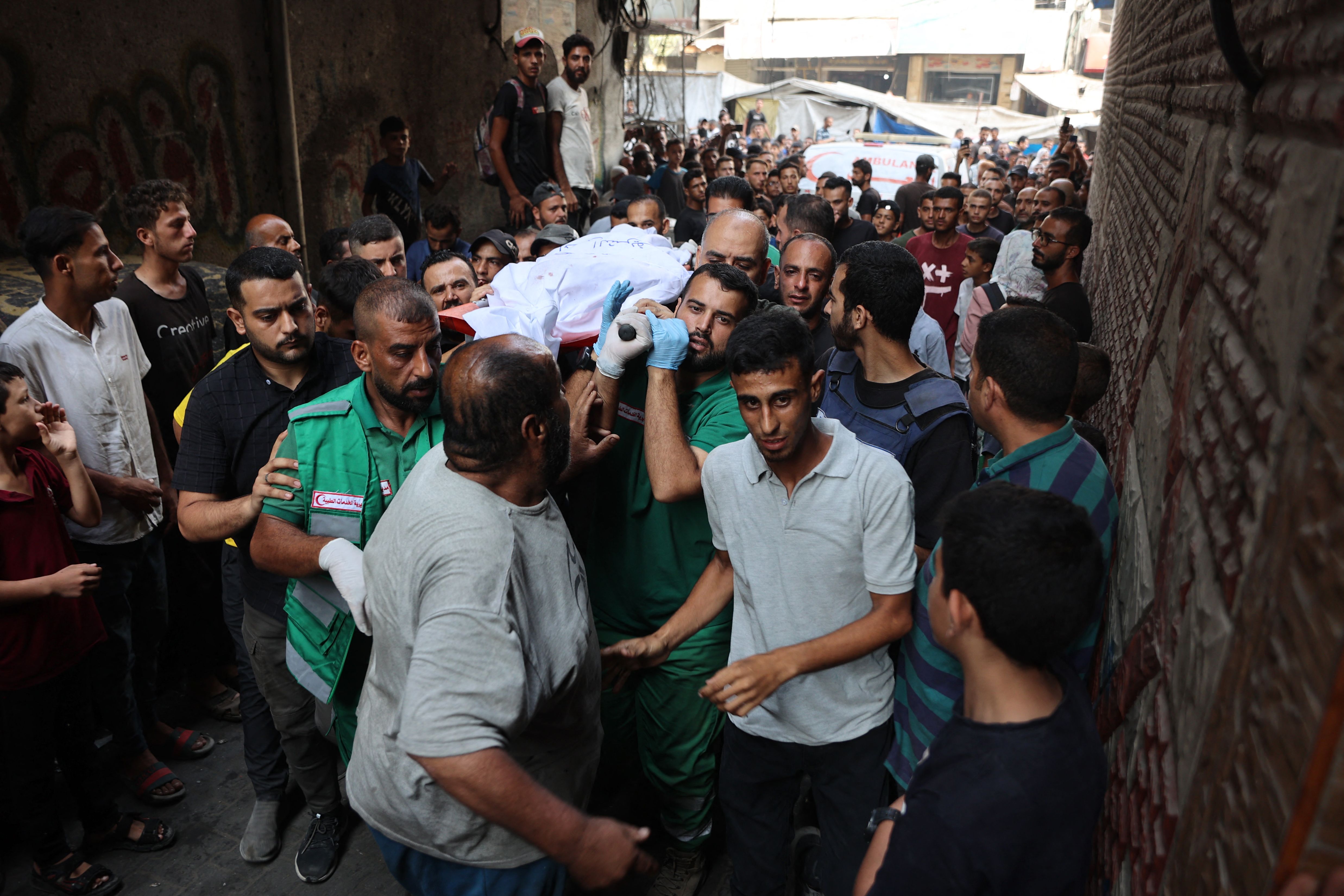 Mourners carry the body of Al Jazeera correspondent Anas al-Sharif, who was killed alongside other journalists in an overnight Israeli strike on their tent in Gaza City, during his funeral in Gaza City on August 11, 2025. (Omar Al Qattaa/AFP) Mourners carry the body of Al Jazeera correspondent Anas al-Sharif, who was killed alongside other journalists in an overnight Israeli strike on their tent in Gaza City, during his funeral in Gaza City on August 11, 2025. (Omar Al Qattaa/AFP)