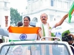 Delhi CM Rekha Gupta and minister Ashish Sood take part in the ‘Tricolour Cyclathon’ on Tuesday. (X-Rekha Gupta) Delhi CM Rekha Gupta and minister Ashish Sood take part in the ‘Tricolour Cyclathon’ on Tuesday. (X-Rekha Gupta)