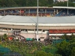 An aerial view of M Chinnaswamy Stadium, in Bengaluru, Karnataka. An aerial view of M Chinnaswamy Stadium, in Bengaluru, Karnataka.