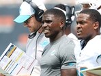 Tyreek Hill #10 of the Miami Dolphins looks on from the side line during the first quarter vs Bears Tyreek Hill #10 of the Miami Dolphins looks on from the side line during the first quarter vs Bears
