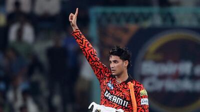 Abhishek Sharma celebrates after reaching his half century for Sunrisers Hyderabad in the Indian Premier League. (REUTERS) Abhishek Sharma celebrates after reaching his half century for Sunrisers Hyderabad in the Indian Premier League. (REUTERS)