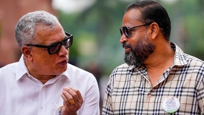 TMC MPs Derek O'Brien and Yusuf Pathan converse briskly during the protests during today's Parliament session. (Ravi Choudhary/PTI) TMC MPs Derek O'Brien and Yusuf Pathan converse briskly during the protests during today's Parliament session. (Ravi Choudhary/PTI)