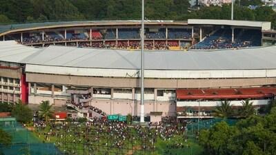 An aerial view of M Chinnaswamy Stadium, in Bengaluru, Karnataka. (PTI) An aerial view of M Chinnaswamy Stadium, in Bengaluru, Karnataka. (PTI)