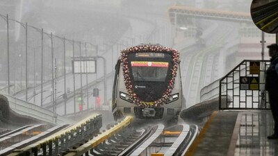 The newly-inaugurated Yellow Line metro train in Bengaluru. (PTI) The newly-inaugurated Yellow Line metro train in Bengaluru. (PTI)
